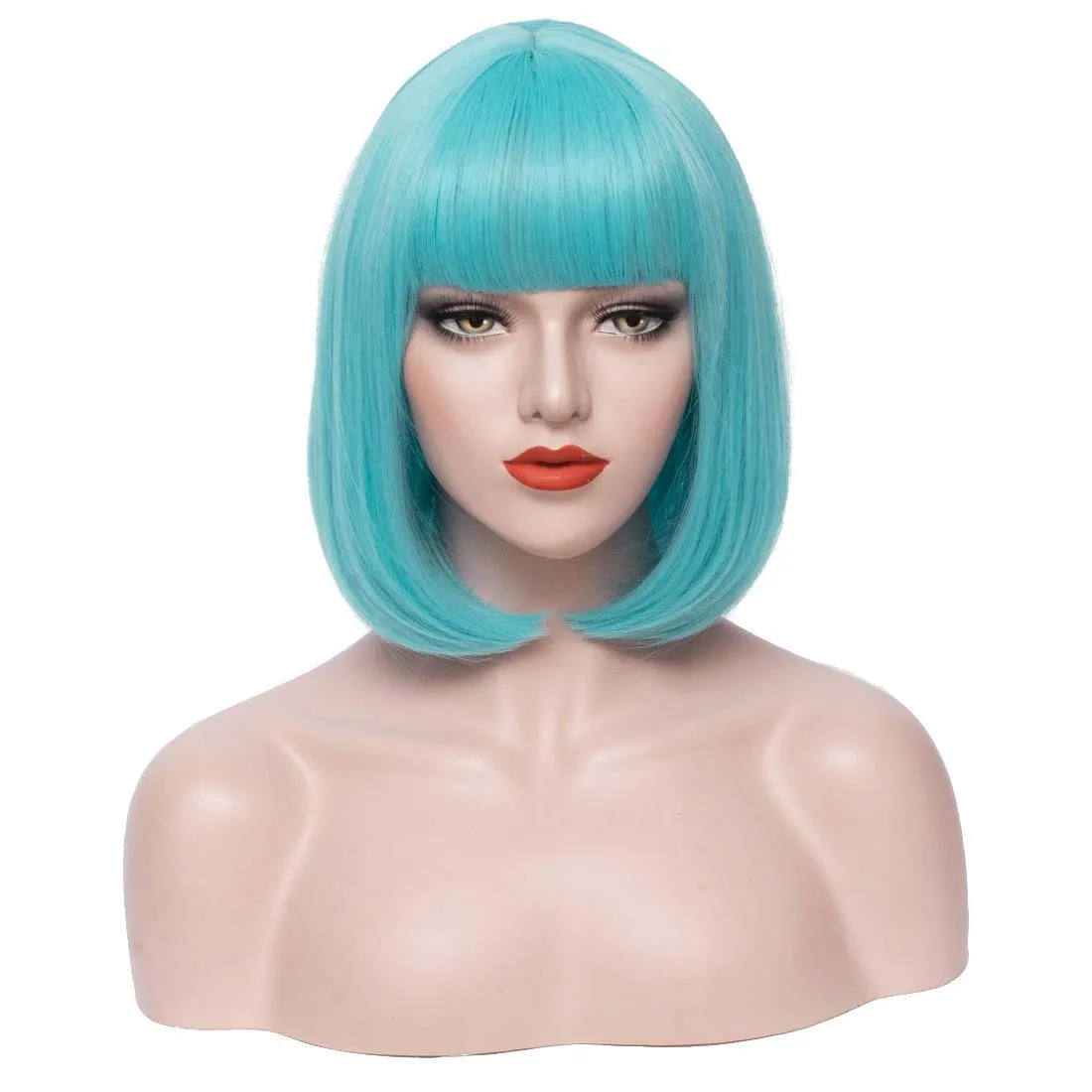 12 Inches Blue Bob Wig Short Teal Wig with Bangs for Women Girls Heat Resistant Synthetic Wigs