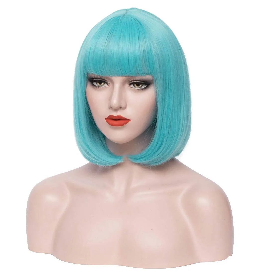 12 Inches Blue Bob Wig Short Teal Wig with Bangs for Women Girls Heat Resistant Synthetic Wigs