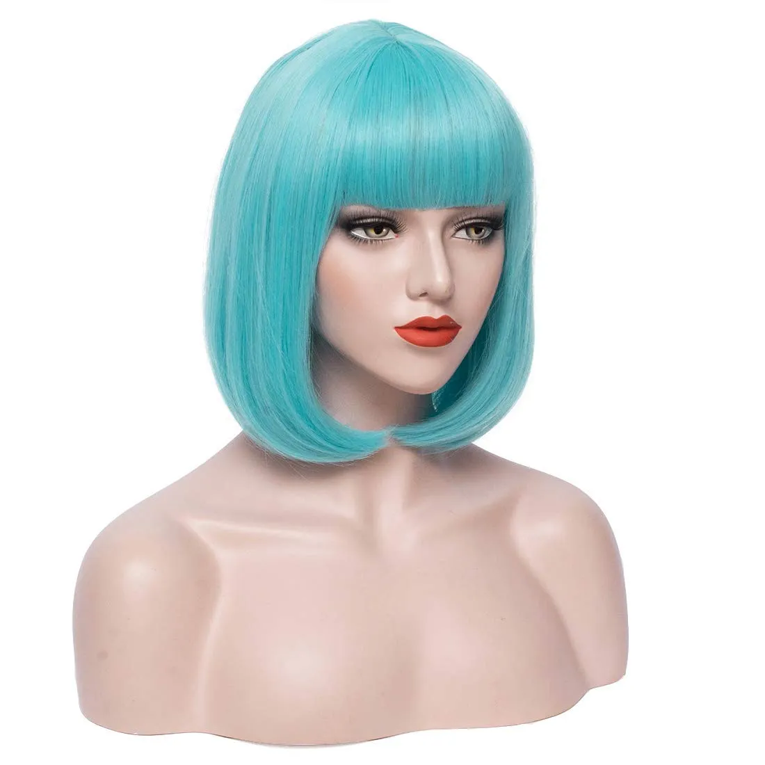 12 Inches Blue Bob Wig Short Teal Wig with Bangs for Women Girls Heat Resistant Synthetic Wigs