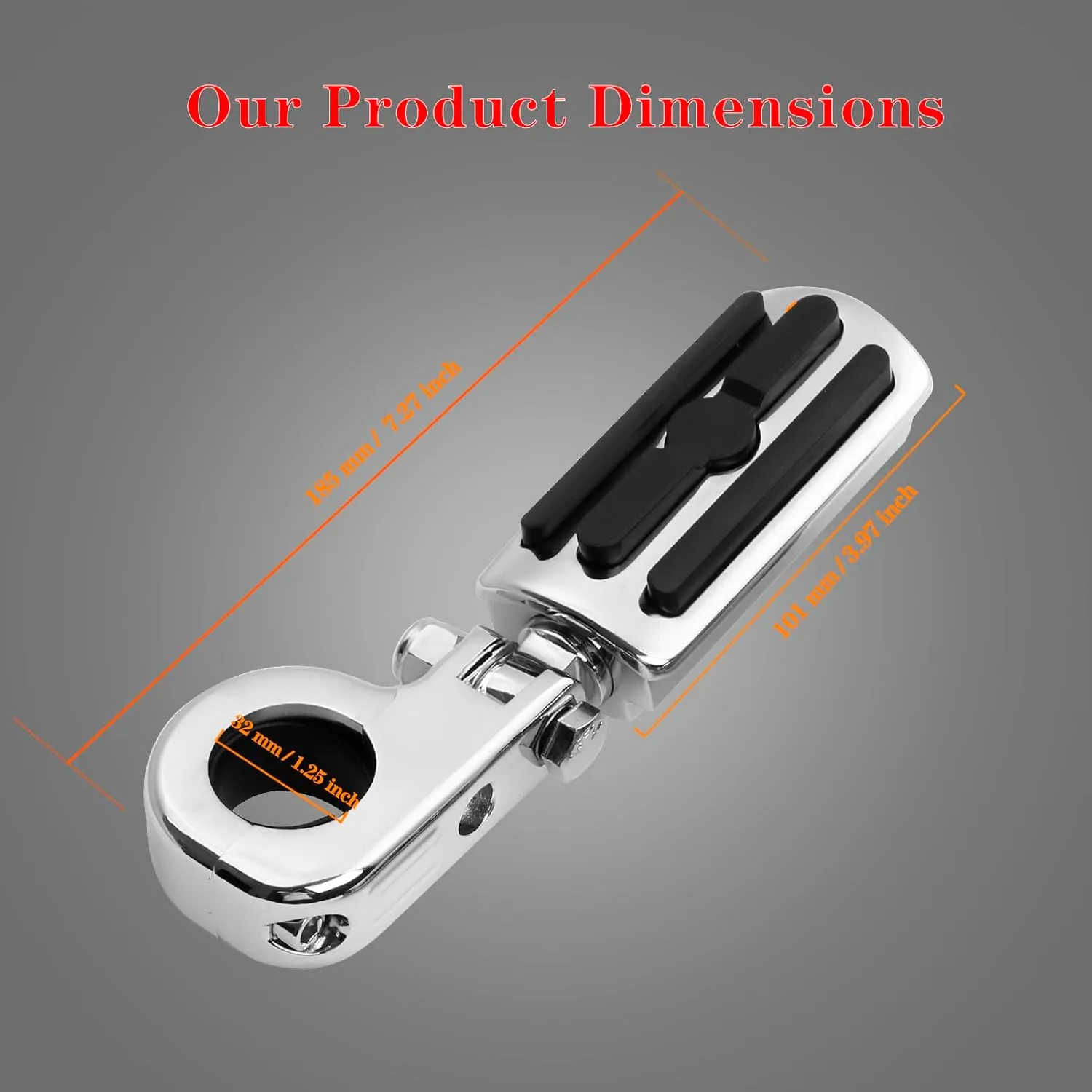 1.25" Highway Footpegs, Adjustable Footrest Mounting P-Clamps Compatible with Harley Sportster Touring Softail Dyna Honda Kawasaki Suzuki Yamaha with 1-1/4" Engine Guard（Chrome）