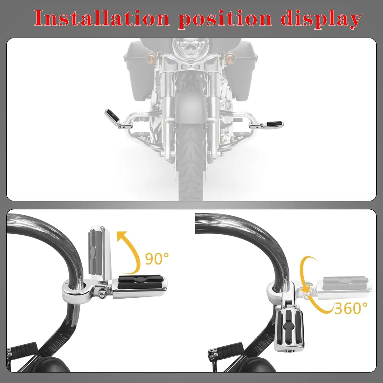 1.25" Highway Footpegs, Adjustable Footrest Mounting P-Clamps Compatible with Harley Sportster Touring Softail Dyna Honda Kawasaki Suzuki Yamaha with 1-1/4" Engine Guard（Chrome）