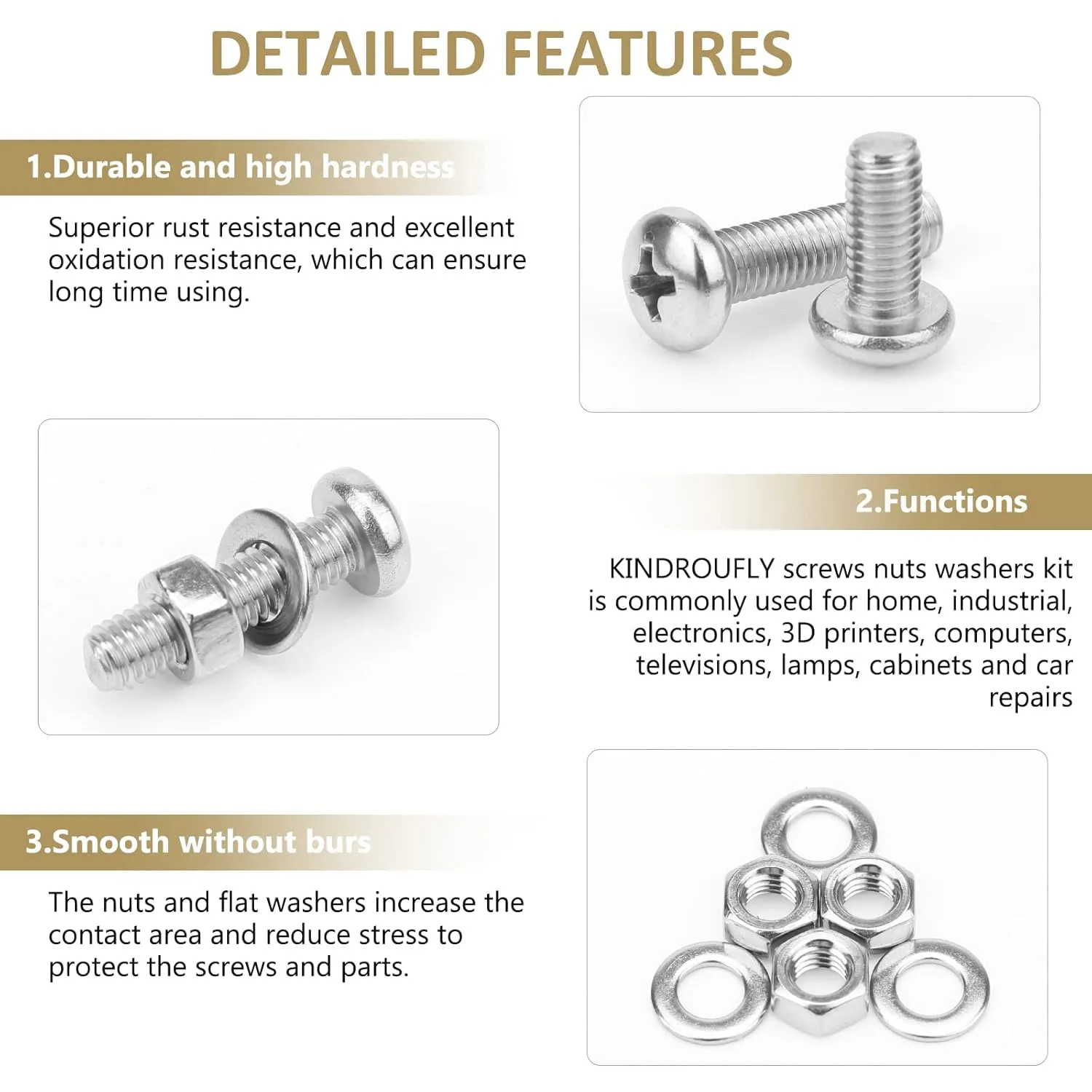 1285 Pieces M2 M2.5 M3 M4 Phillips Pan Head Machine Screws Nuts Washers Assortment Kit, 304 Stainless Steel, Fully Machine Thread