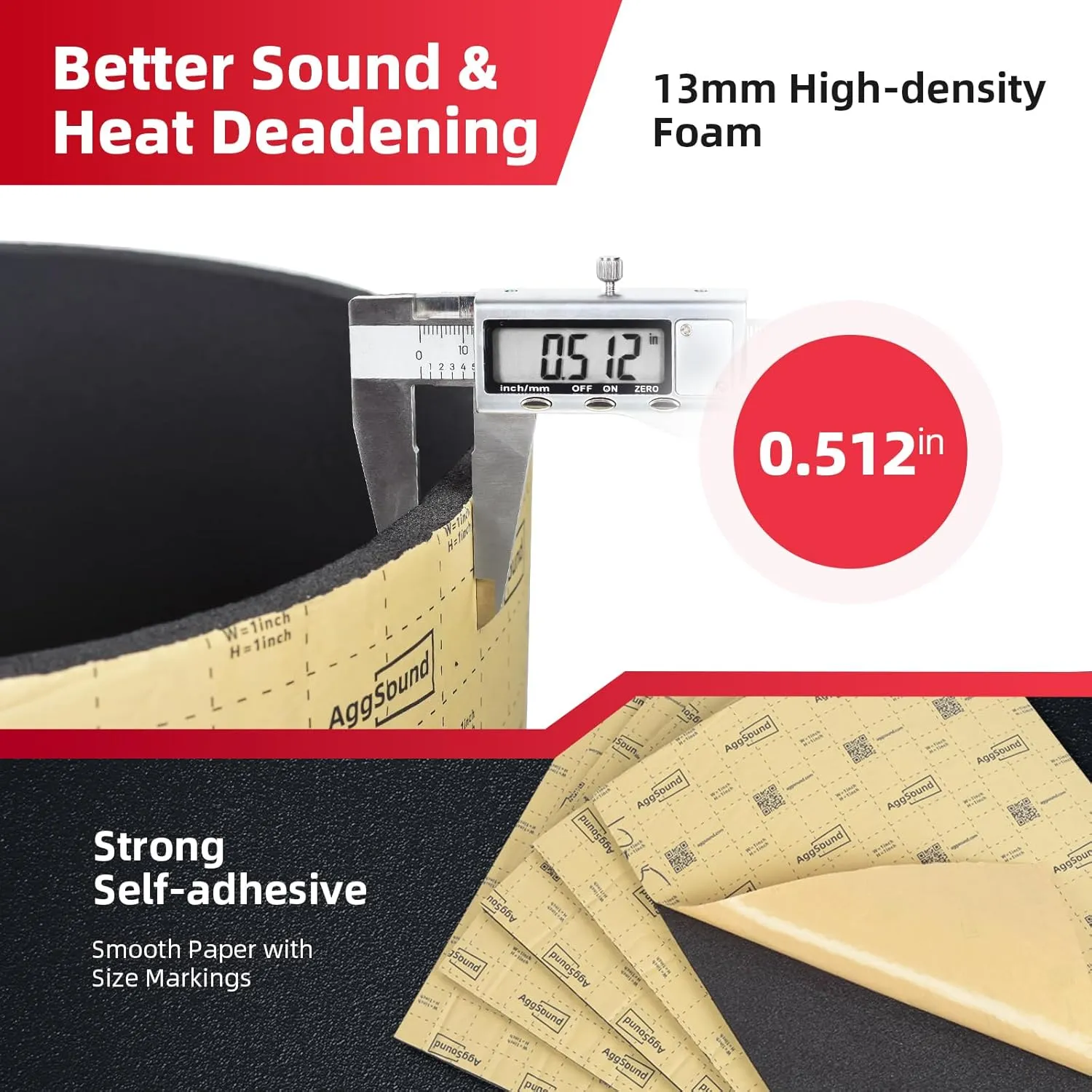 1/2inch Thickened Sound Deadener for Multiple Use，High Density Foam with Adhesive,for Car, Boat, RV Shield Insulation Dampening Mat, 16" x 60" x1/2"