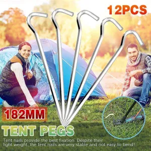 12PCS Tent Pegs Steel Ground Camping Stakes Outdoor Nail 6mm Heavy Duty