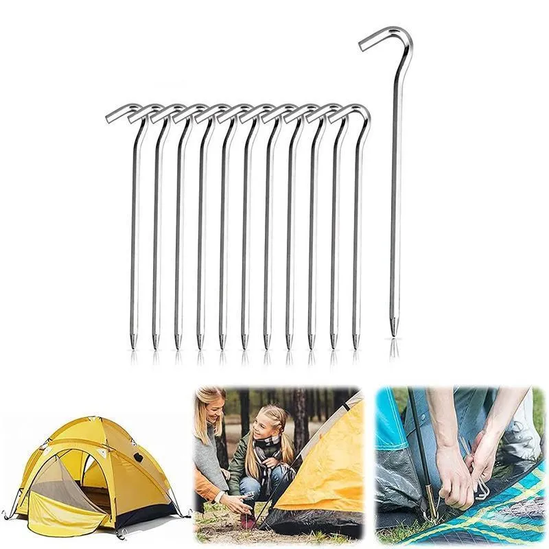 12PCS Tent Pegs Steel Ground Camping Stakes Outdoor Nail 6mm Heavy Duty