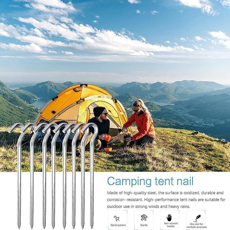 12PCS Tent Pegs Steel Ground Camping Stakes Outdoor Nail 6mm Heavy Duty