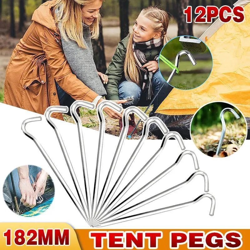 12PCS Tent Pegs Steel Ground Camping Stakes Outdoor Nail 6mm Heavy Duty