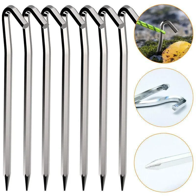 12PCS Tent Pegs Steel Ground Camping Stakes Outdoor Nail 6mm Heavy Duty