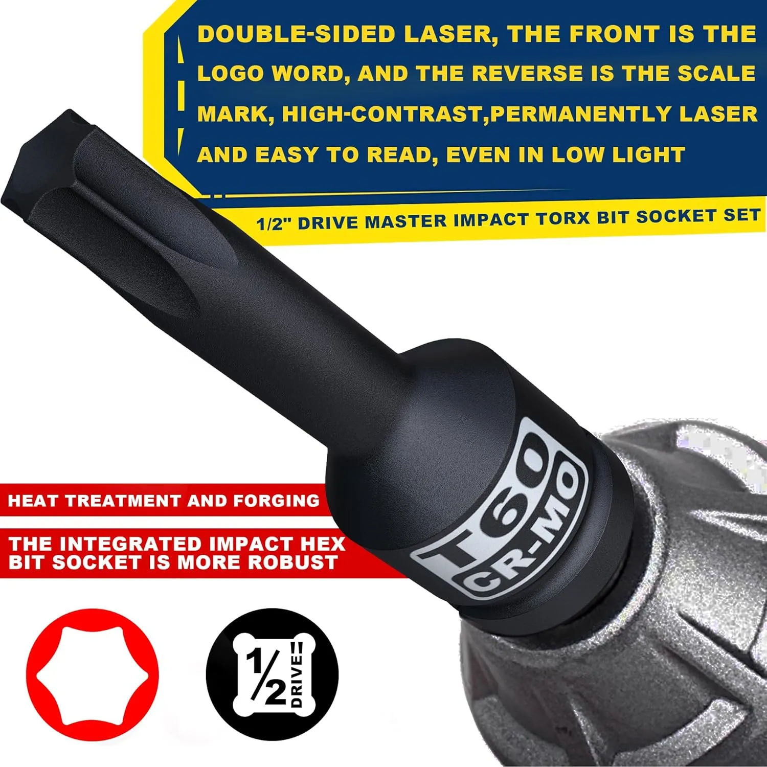 1/2" Drive Master Impact Torx Bit Socket Set, 10-Pieces: T25 - T80, Cr-Mo Steel, Heavy Duty Storage Case