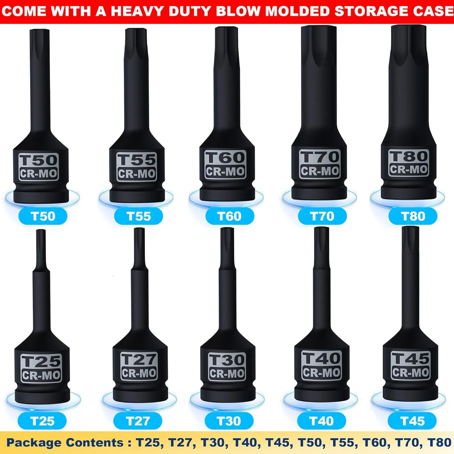 1/2" Drive Master Impact Torx Bit Socket Set, 10-Pieces: T25 - T80, Cr-Mo Steel, Heavy Duty Storage Case