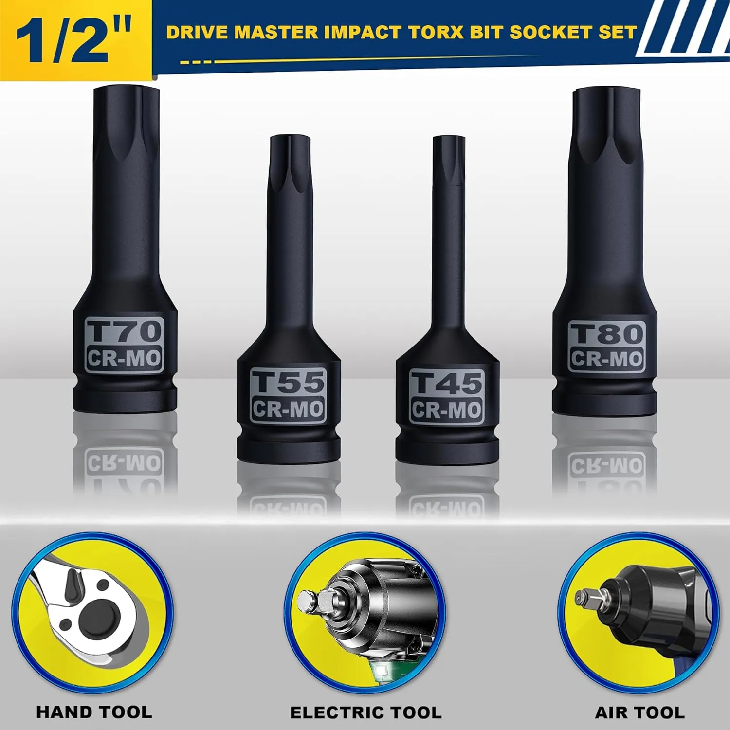 1/2" Drive Master Impact Torx Bit Socket Set, 10-Pieces: T25 - T80, Cr-Mo Steel, Heavy Duty Storage Case