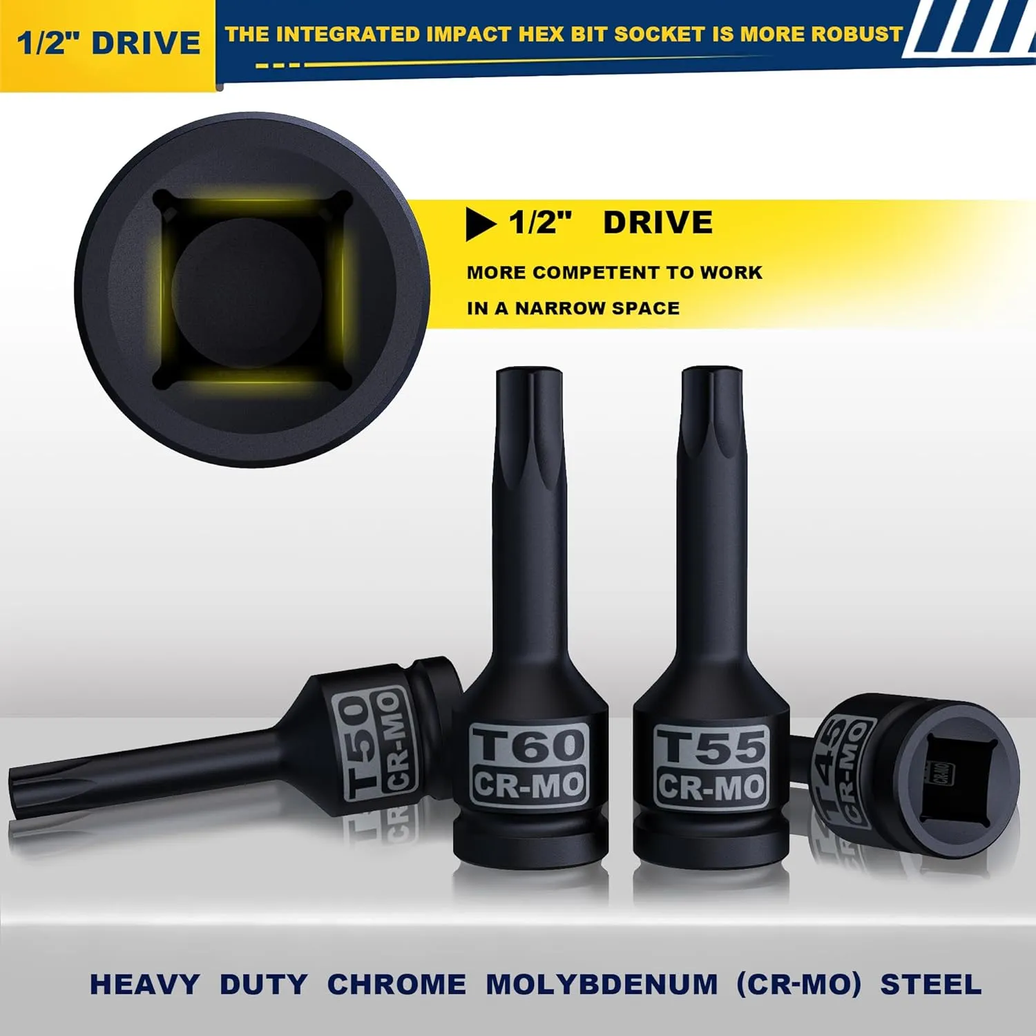 1/2" Drive Master Impact Torx Bit Socket Set, 10-Pieces: T25 - T80, Cr-Mo Steel, Heavy Duty Storage Case