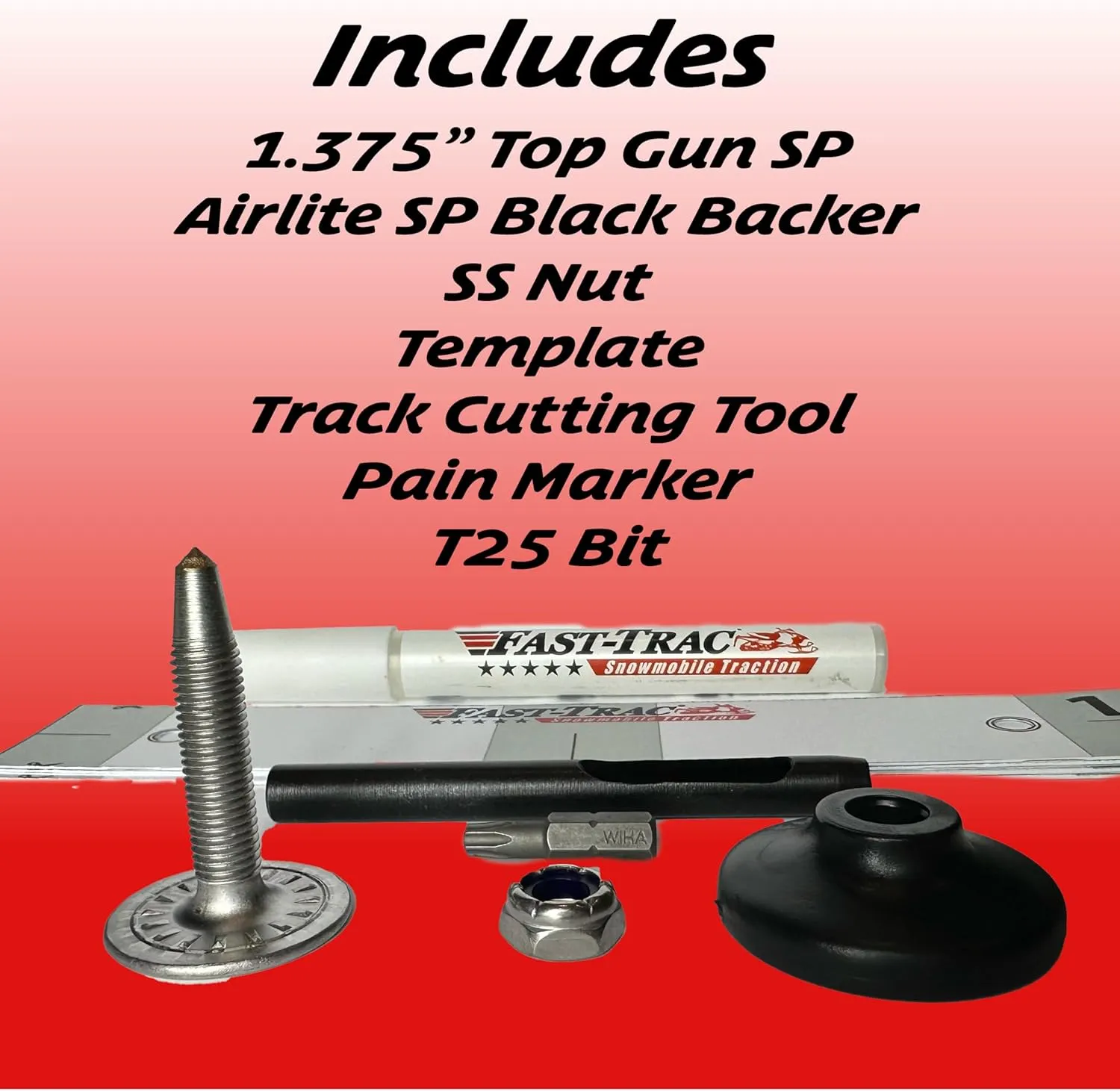 1.375” Top Gun SP Snowmobile Studs Kit Qty 96, Rust-Free & Lightweight, Includes Install Tools & Template, for OEM Ski-Doo 1.25/1.35 1-Ply Tracks