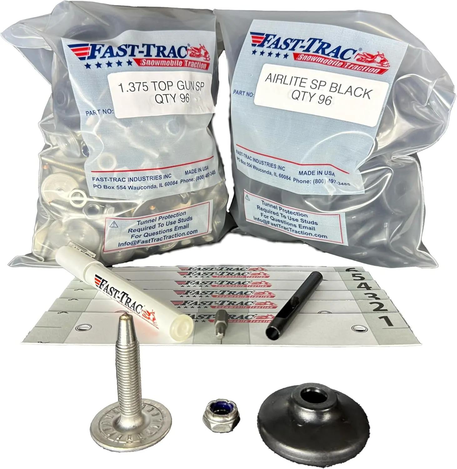 1.375” Top Gun SP Snowmobile Studs Kit Qty 96, Rust-Free & Lightweight, Includes Install Tools & Template, for OEM Ski-Doo 1.25/1.35 1-Ply Tracks