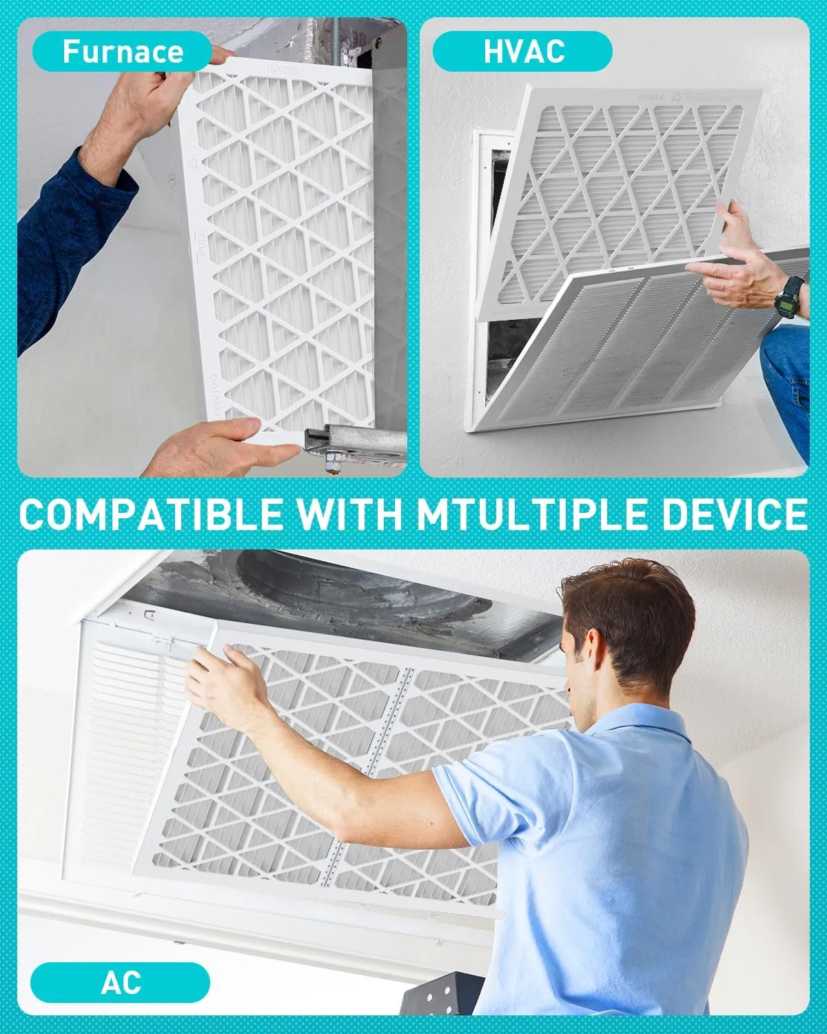 14x25x1 Refillable Air Filter Kit, MERV 8, 1 Reusable Foldable Frame ＆ 6 Refills, Fits Most AC HVAC Furnace Devices, Actual Size 13.75x24.75x0.75in