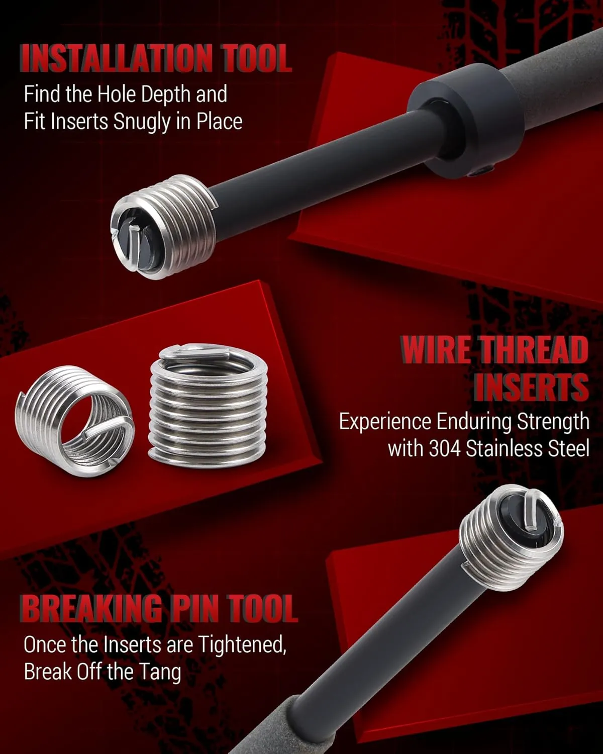 150 PC SAE Heli Coil Thread Repair Kit, Standard Helicoil Kit with HSS Drill Bits Inserts Taps Break Off Tools, Rethreading Tools in 1/4" 5/16" 3/8" 7/16" 1/2" Sizes