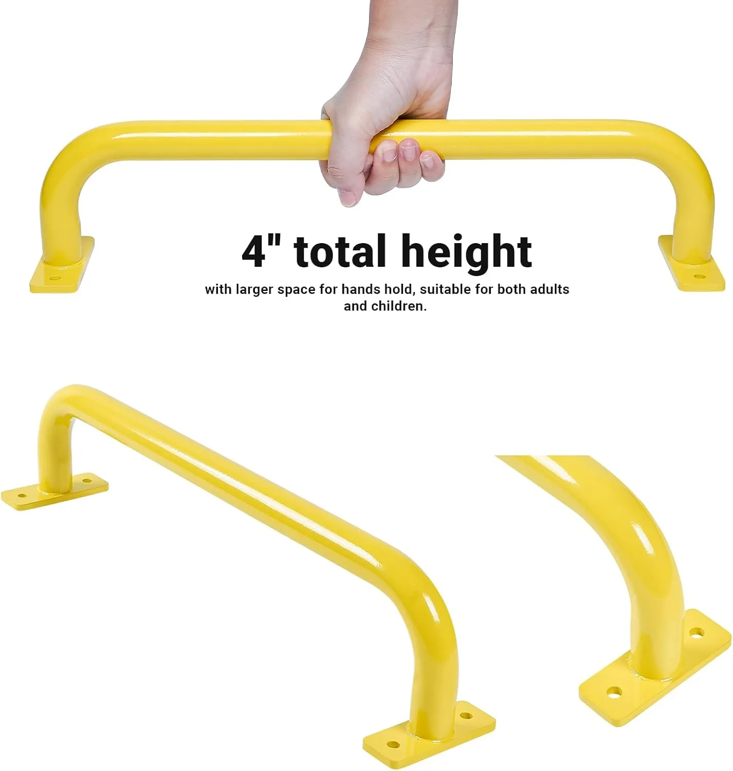 17 Inch Yellow Safety Handles Metal for Playground Accessories Pack of 4 - Swing Set Hardware Kit Grab Handles, Playset Hand Grips, Indoor Monkey Bars for Jungle Gym, Playhouse, Climbing Frame