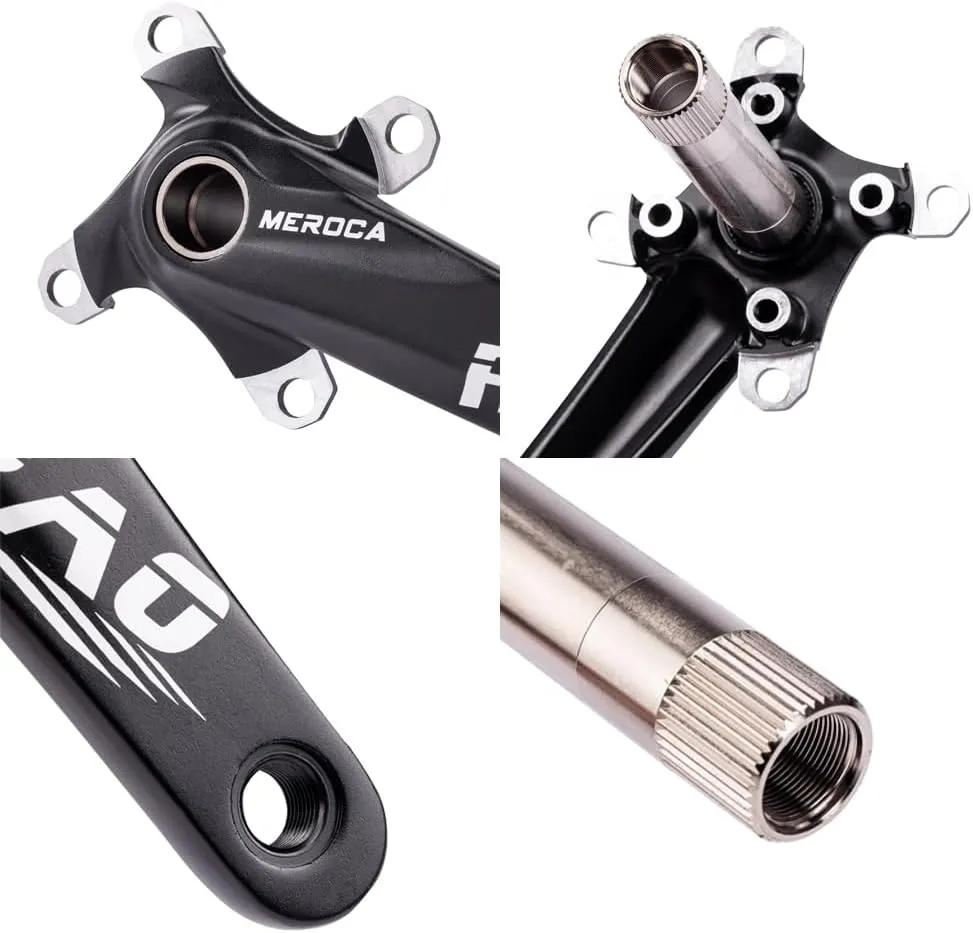 170mm Mountain Bike Crankset, Hollow Integrated Crankset 32T-52T Black/Red Aluminum Alloy Bike Crankset with 104BCD Round Oval Chainring, Replacement for Bicycle Crank Arm Set