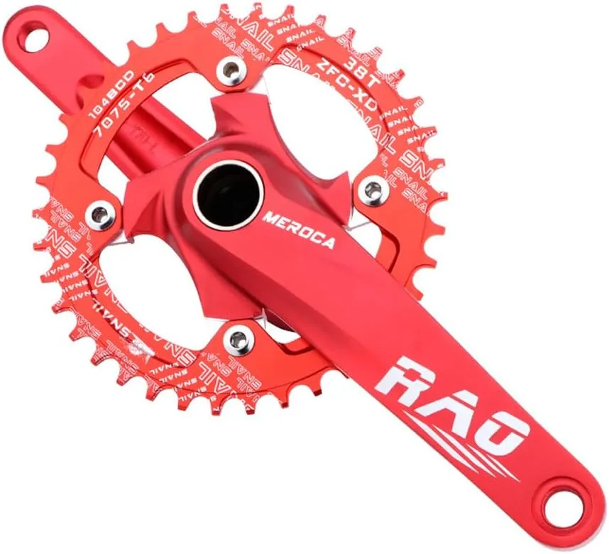 170mm Mountain Bike Crankset, Hollow Integrated Crankset 32T-52T Black/Red Aluminum Alloy Bike Crankset with 104BCD Round Oval Chainring, Replacement for Bicycle Crank Arm Set