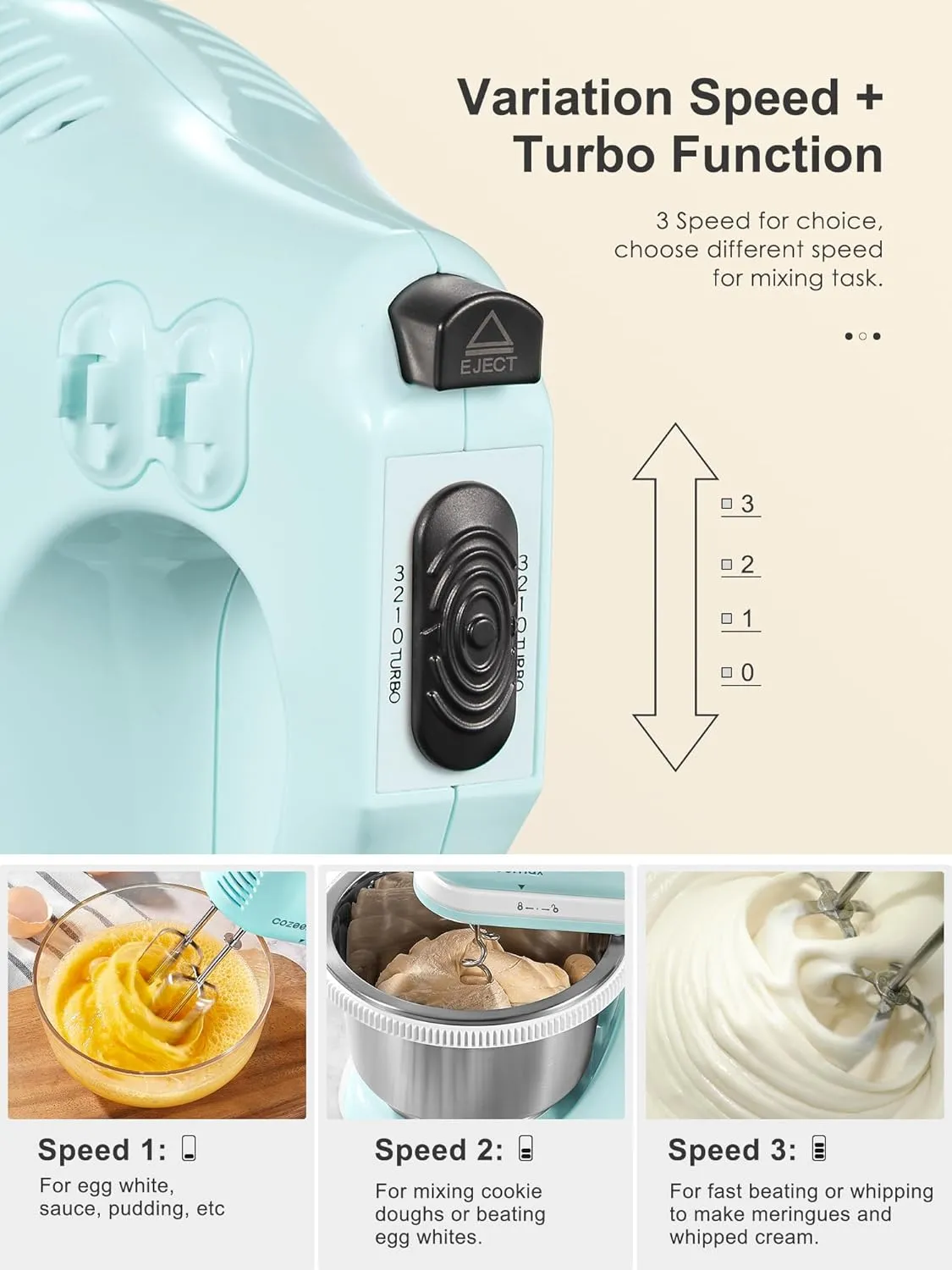 2 in 1 Hand Mixers Kitchen Electric Stand mixer with bowl 3 Quart, electric mixer handheld for Everyday Use, Dough Hooks & Mixer Beaters for Frosting, Meringues & More (Aqua)
