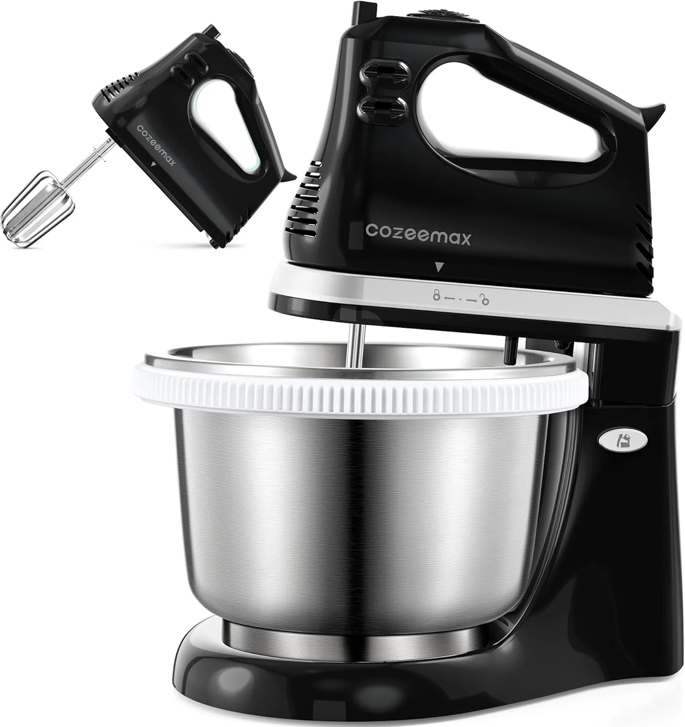 2 in 1 Hand Mixers Kitchen Electric Stand mixer with bowl 3 Quart, electric mixer handheld for Everyday Use, Dough Hooks & Mixer Beaters for Frosting, Meringues & More (Black)