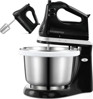 2 in 1 Hand Mixers Kitchen Electric Stand mixer with bowl 3 Quart, electric mixer handheld for Everyday Use, Dough Hooks & Mixer Beaters for Frosting, Meringues & More (Black)