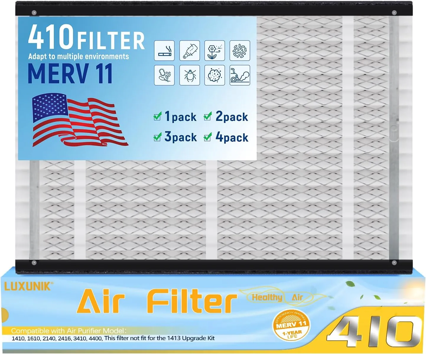 2 Pack 410 Replacement Air Filter MERV 11 Compatible with AprilAire Furnace Models 1410, 1610, 2410, 2416, 3410, 4400, Actual Size: 16x28x4 inch