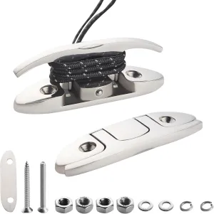 2-Pack 5" Flip-Up Boat Cleats, 316 Stainless Steel Marine Dock Cleats with Back Plate, Folding Boat Hardware for Kayak Pontoon Bass Boat, Complete Mounting Kit