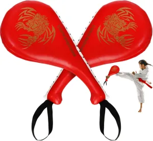 2 Pack Taekwondo Kick Pads, Double Kickboxing Striking Target Paddles, PU Leather TKD Martial Arts Training Pads, Tae Kwon Do Punching Sparring Gear for Youth Adult, Red, 15 x 7.5 x 2 inch