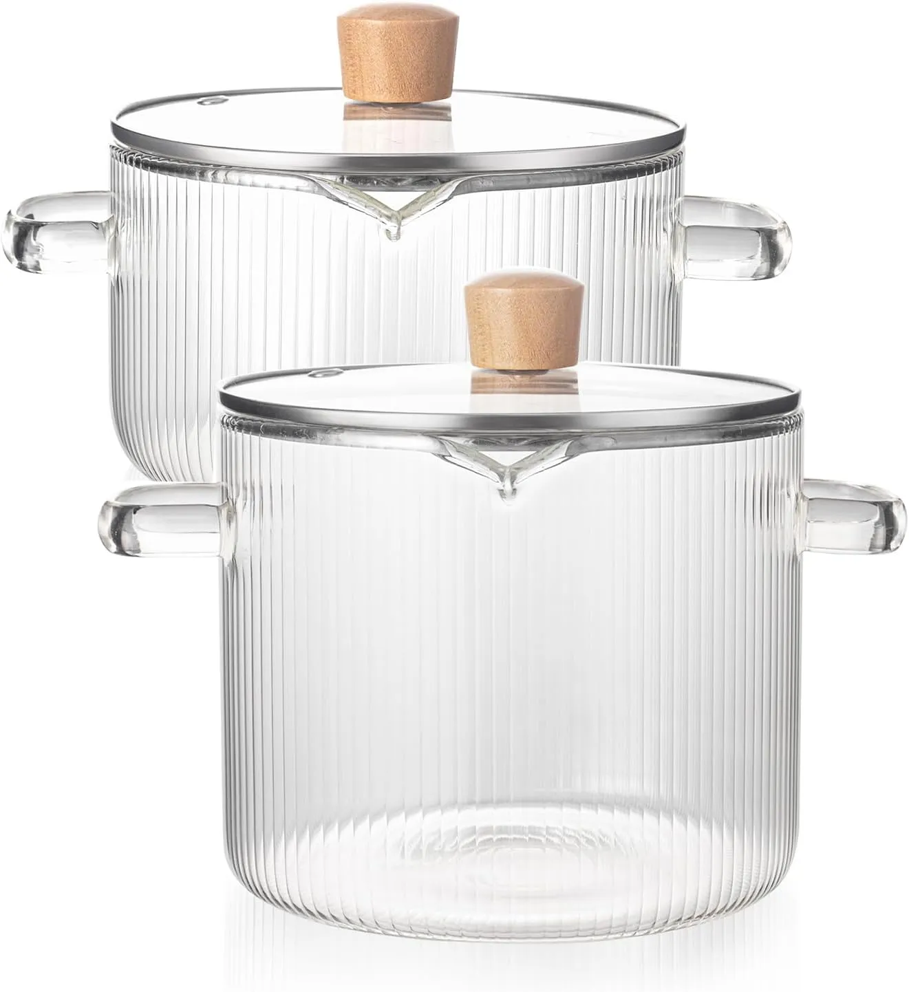2 Pcs Clear for Cooking, Simmer, Heat Resistant Clear 1.8 & 2.3 L Saucepan with Cover Handle, Cookware Stovetop and Pan with Lid for Pasta Salad Noodle