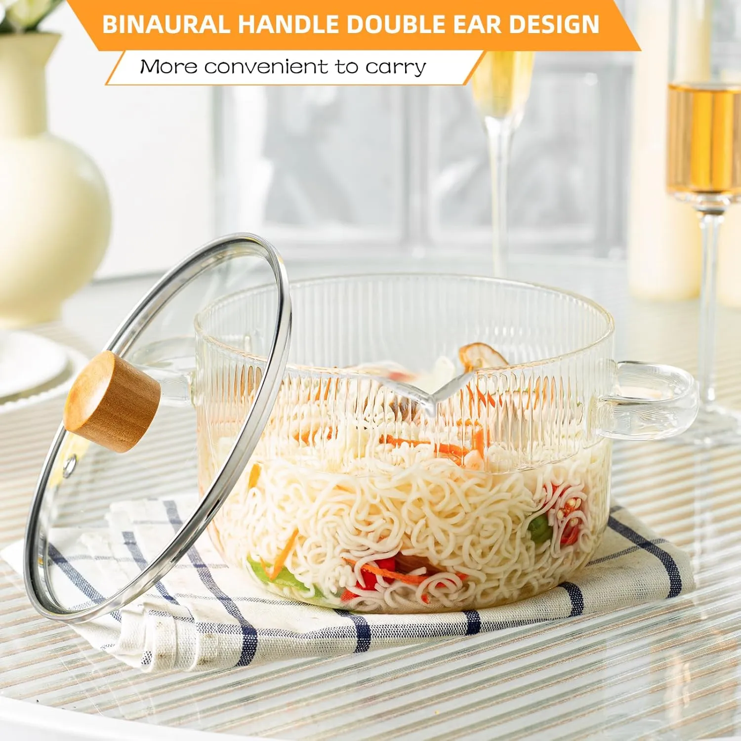 2 Pcs Clear for Cooking, Simmer, Heat Resistant Clear 1.8 & 2.3 L Saucepan with Cover Handle, Cookware Stovetop and Pan with Lid for Pasta Salad Noodle