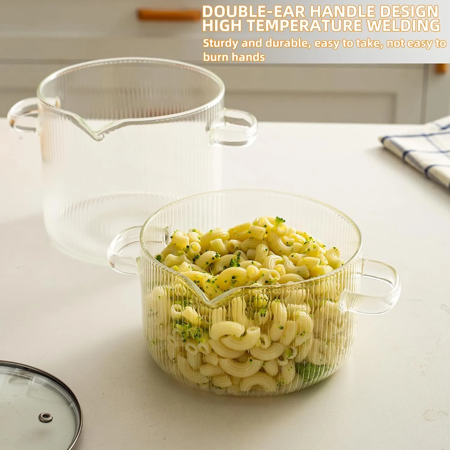 2 Pcs Clear for Cooking, Simmer, Heat Resistant Clear 1.8 & 2.3 L Saucepan with Cover Handle, Cookware Stovetop and Pan with Lid for Pasta Salad Noodle