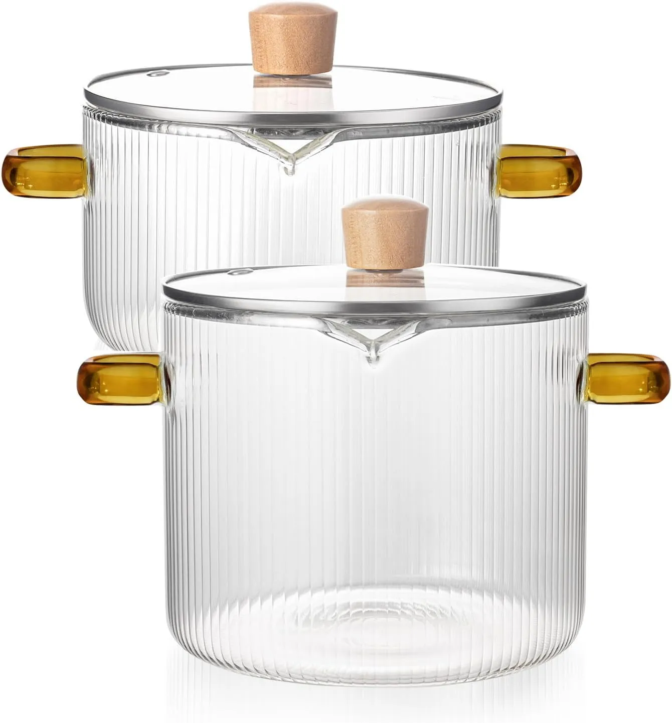 2-Piece Clear Cooking Set, Simmer, 1.8L & 2.3L Heat-Resistant Saucepan with Lid & Handle - Simmer & Paella Pans for Pasta, Salad, Soup, and Noodles