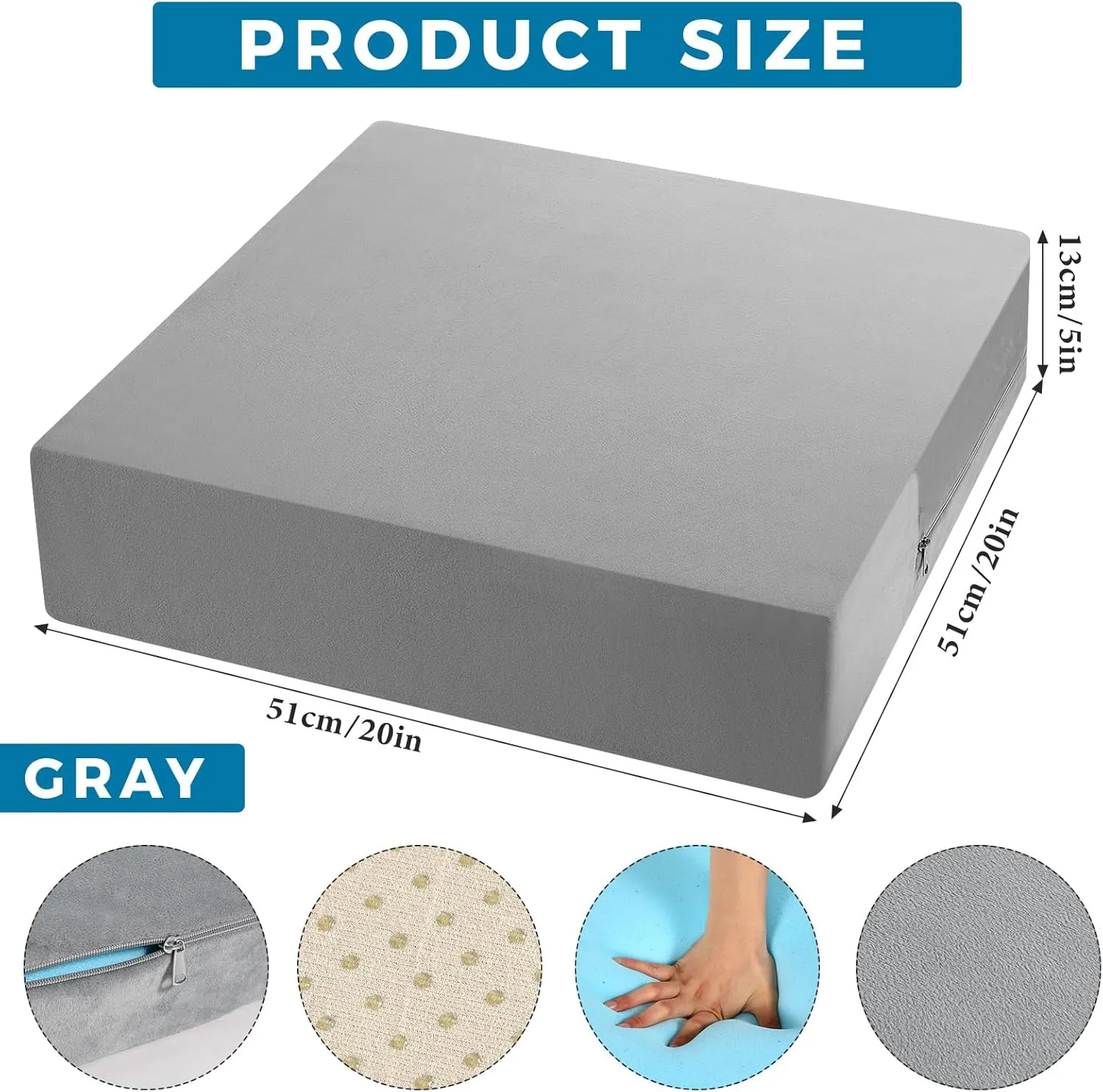 20 x 20 x 5 Inch Recliner Cushions for Elderly, Thicken Memory Foam Seat Cushion, Square Chair Cushions Non Slip Pads for Recliners, Armchairs, Relief and Comfort (Gray)