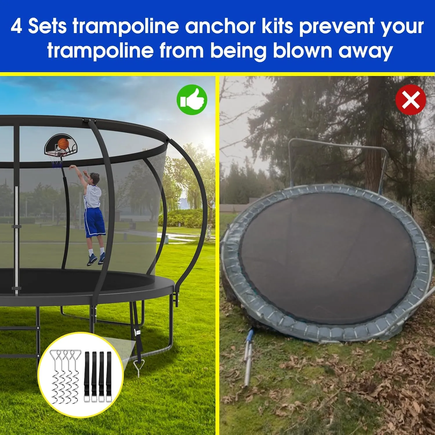 2025 Upgraded 8 10 12 14 15 16 FT 1500lbs Tranpoline for Kids and Adults with Light Sprinkler Socks, Recreational Tranpoline with Basketball Hoop, Ladder, ASTM Approved Tranpoline for 7-10 Kids