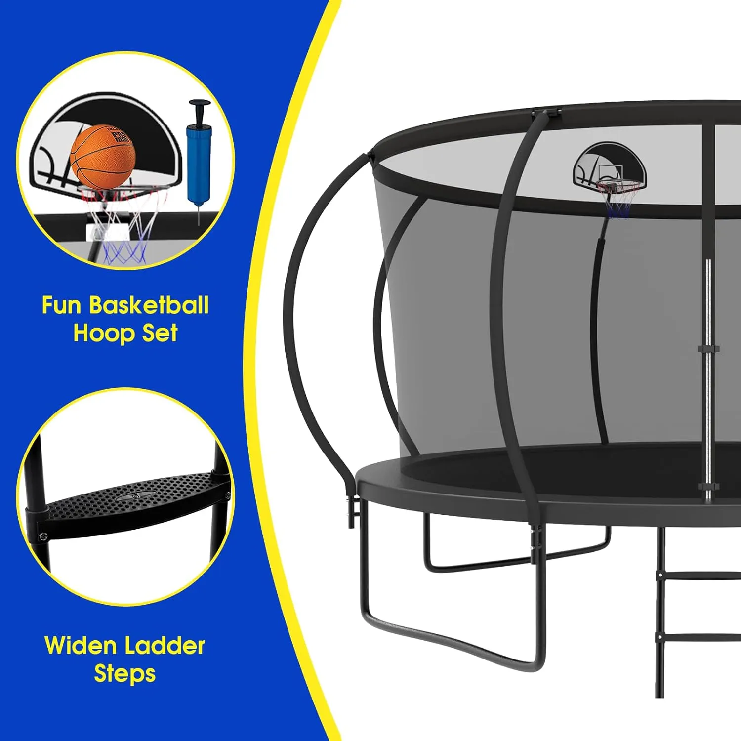 2025 Upgraded 8 10 12 14 15 16 FT 1500lbs Tranpoline for Kids and Adults with Light Sprinkler Socks, Recreational Tranpoline with Basketball Hoop, Ladder, ASTM Approved Tranpoline for 7-10 Kids