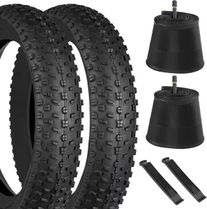 20/26 x 4.0 Fat Tire for MTB, 2 Pcs E-Bike Replacement Kit With Heavy Duty Tubes, Tire Lever - Compatible for Wide Mountain Snow Street All Terrain Bikes