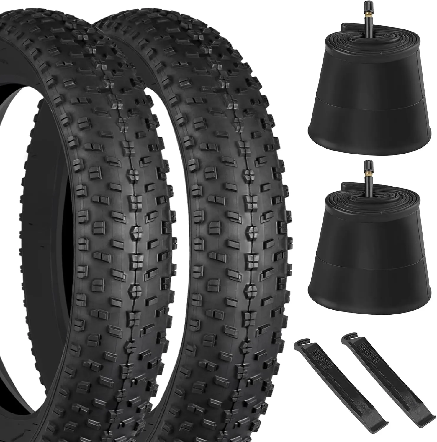 20/26 x 4.0 Fat Tire for MTB, 2 Pcs E-Bike Replacement Kit With Heavy Duty Tubes, Tire Lever - Compatible for Wide Mountain Snow Street All Terrain Bikes