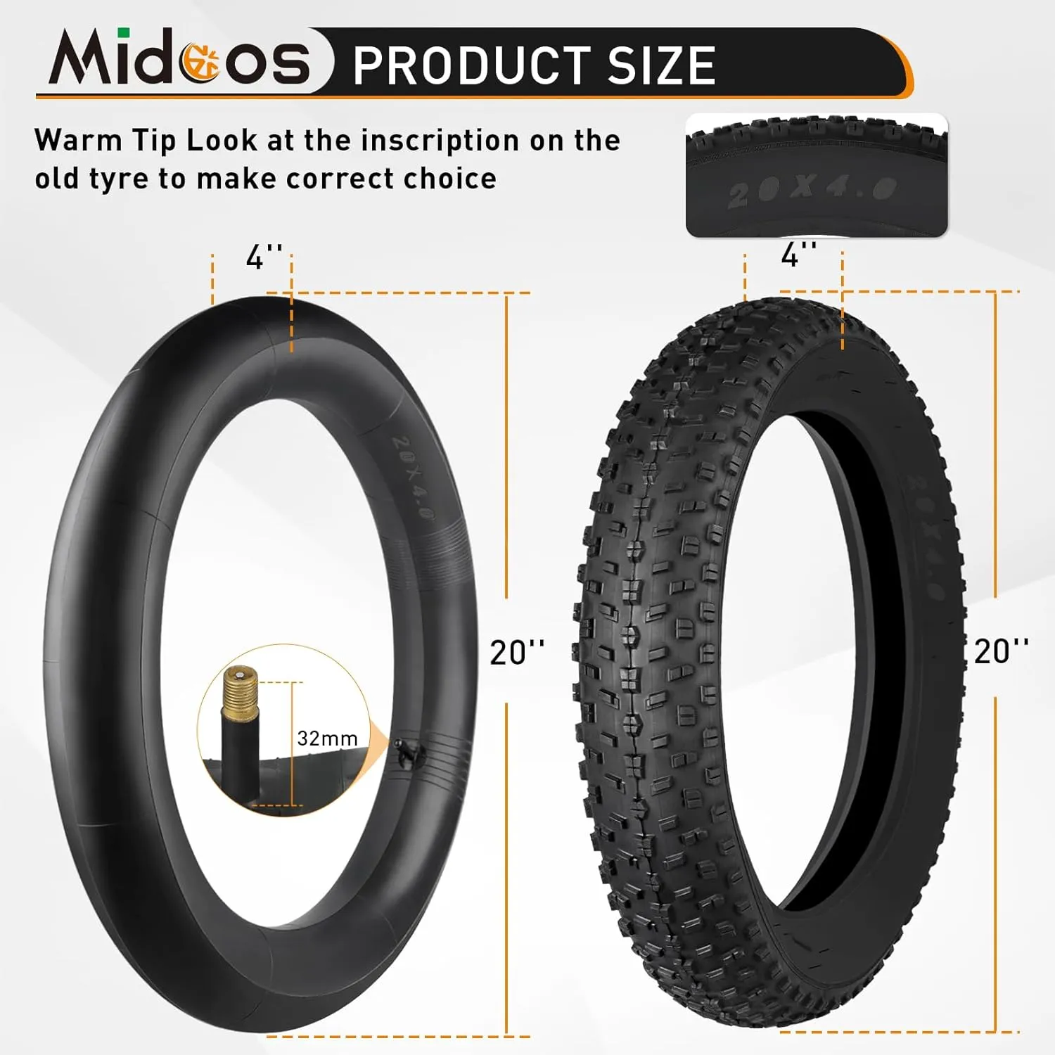 20/26 x 4.0 Fat Tire for MTB, 2 Pcs E-Bike Replacement Kit With Heavy Duty Tubes, Tire Lever - Compatible for Wide Mountain Snow Street All Terrain Bikes