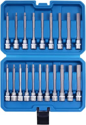 20PCS Extra Long Hex Bit Socket Set 3/8 Inch Drive | Standard SAE & Metric (1/8-Inch - 3/8-Inch, 3-12mm) | S2 Alloy Steel Allen Bits | Heavy Duty Cr-V Sockets Set
