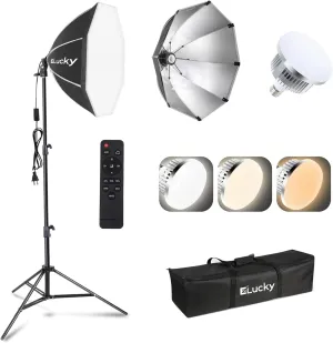 20" Softbox Lighting Kit, 3000K-6500K 85W LED Bulbs, Remote, 63" Tripod, Professional Softbox Photography Lighting Kit for Studio, Portrait, Video Recording