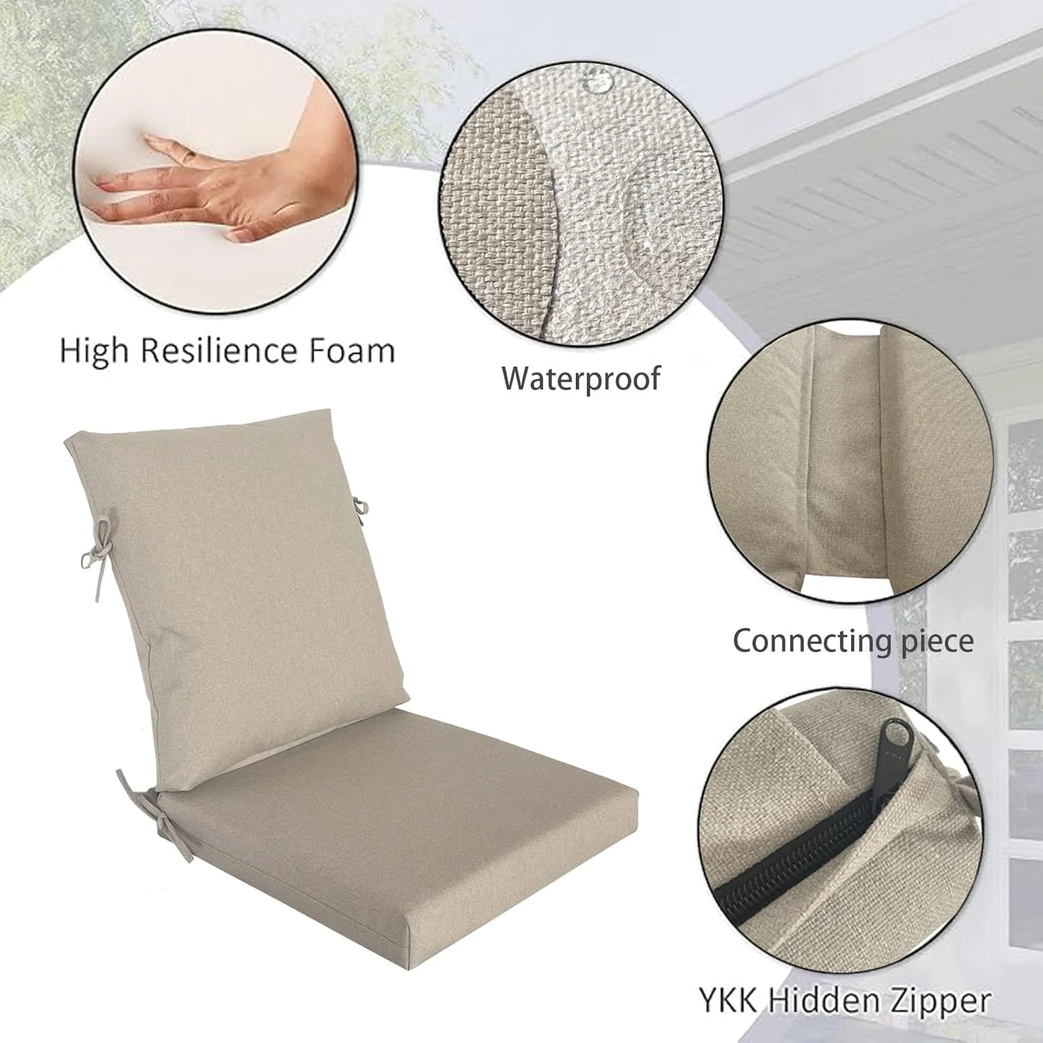 20"x42" Outdoor Dining Chair Cushion Set of 1 Resilient Foam Filling Water-Proof Stain-Resistant UV Resistant Weather Resistant Patio Cushions Riverbed