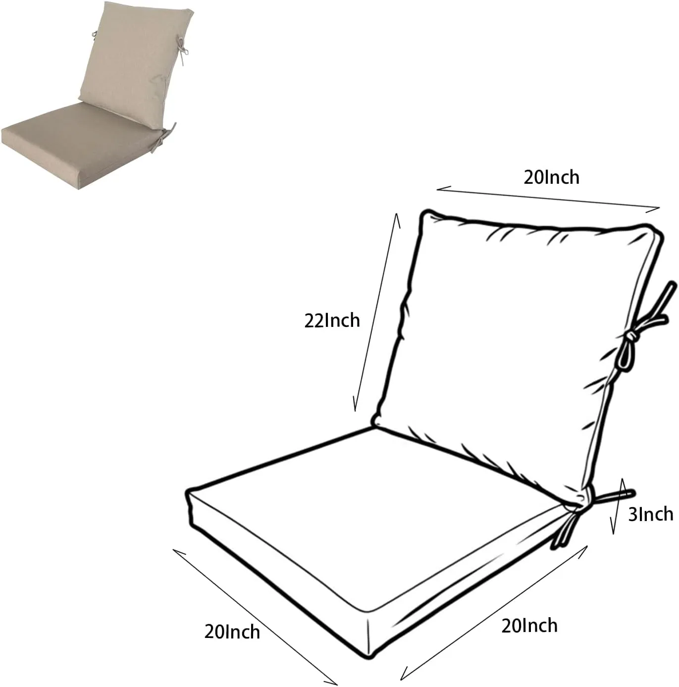 20"x42" Outdoor Dining Chair Cushion Set of 1 Resilient Foam Filling Water-Proof Stain-Resistant UV Resistant Weather Resistant Patio Cushions Riverbed