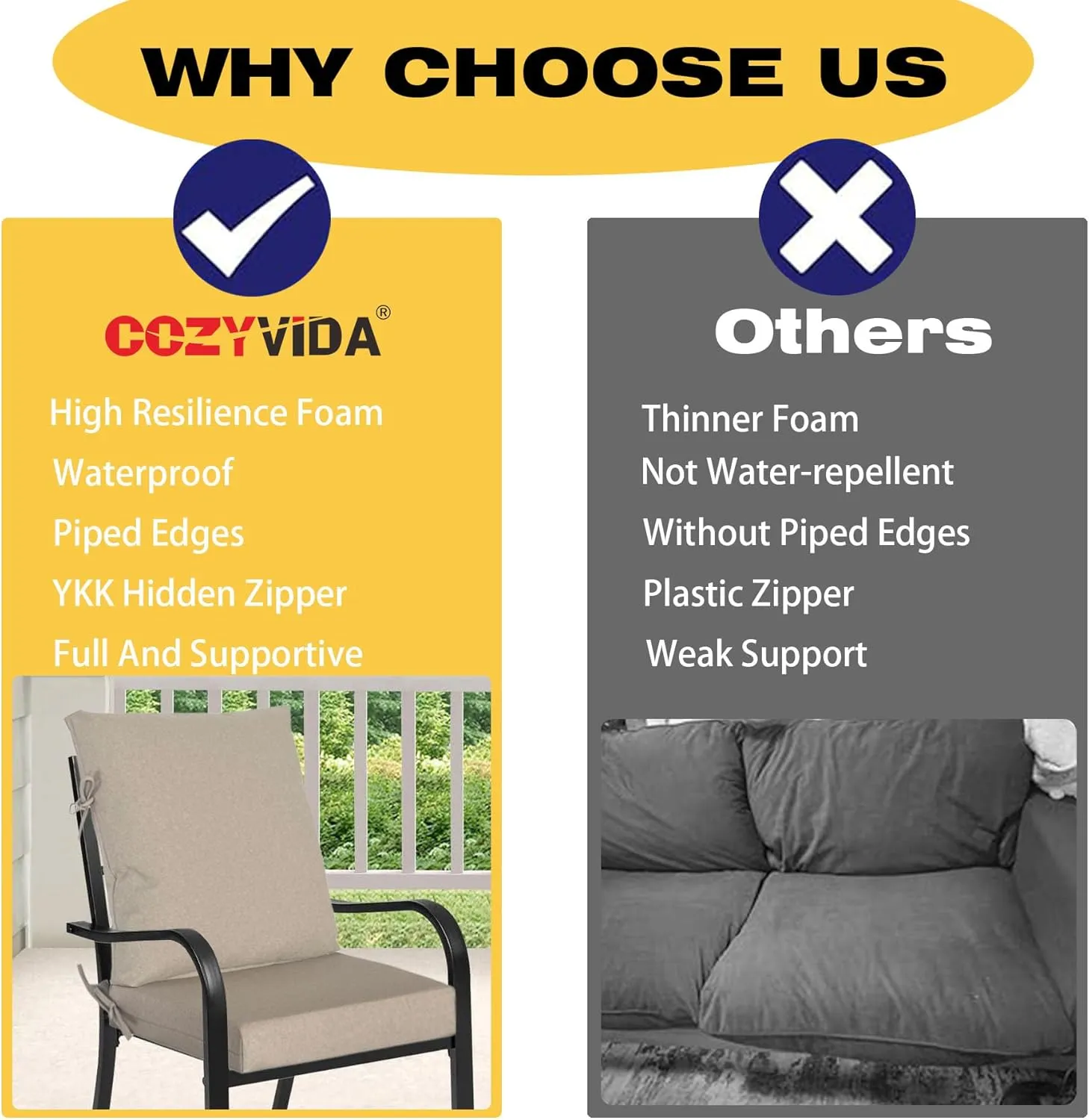 20"x42" Outdoor Dining Chair Cushion Set of 1 Resilient Foam Filling Water-Proof Stain-Resistant UV Resistant Weather Resistant Patio Cushions Riverbed