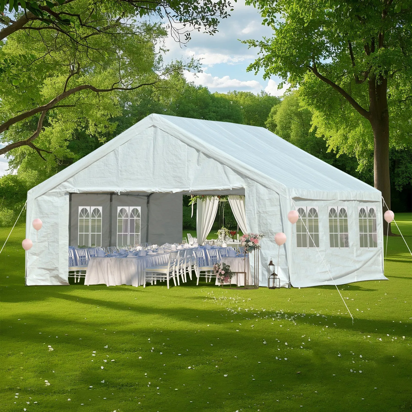 20x20/26x20 ft. Marquee Party Tent with Church Window Sidewalls - White