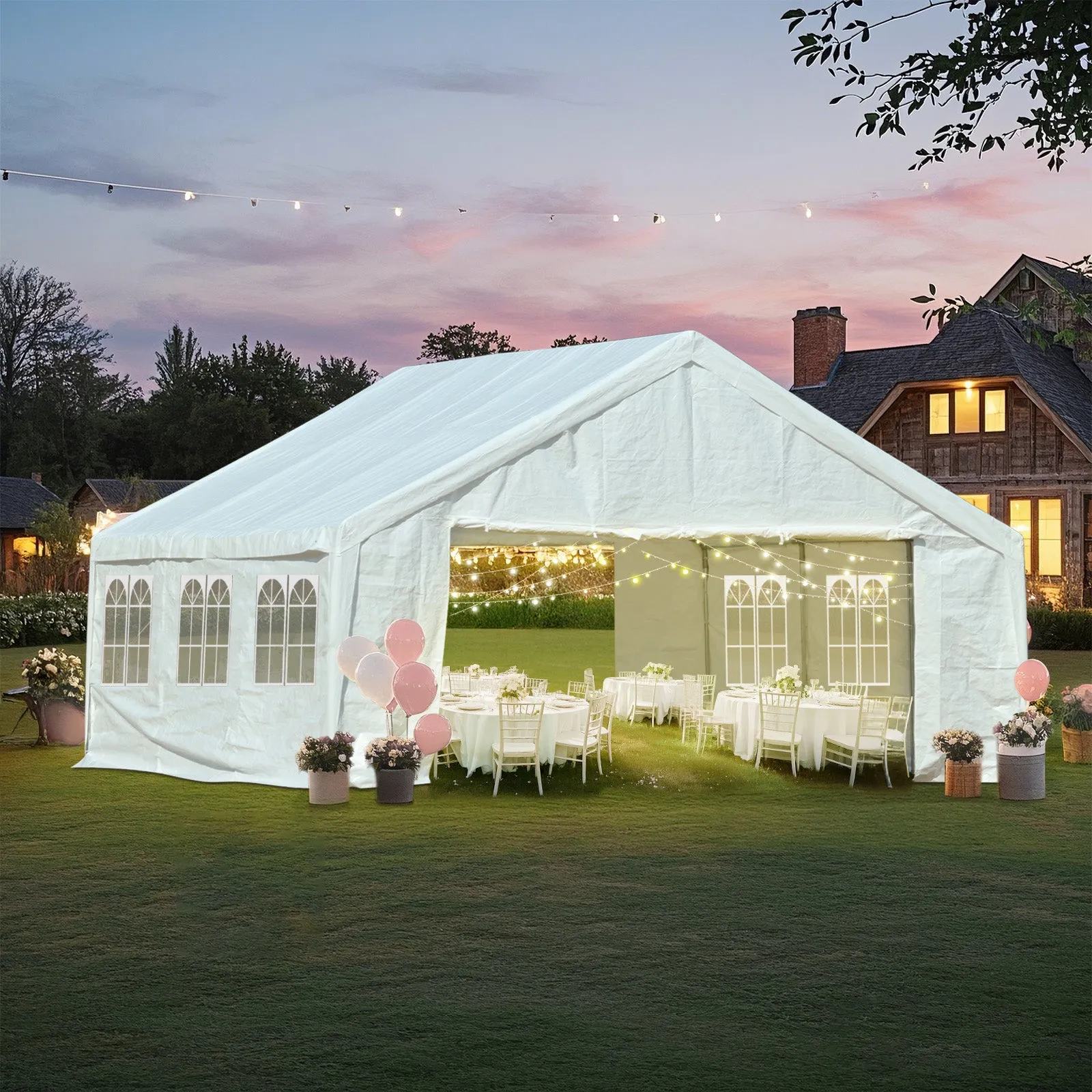 20x20/26x20 ft. Marquee Party Tent with Church Window Sidewalls - White