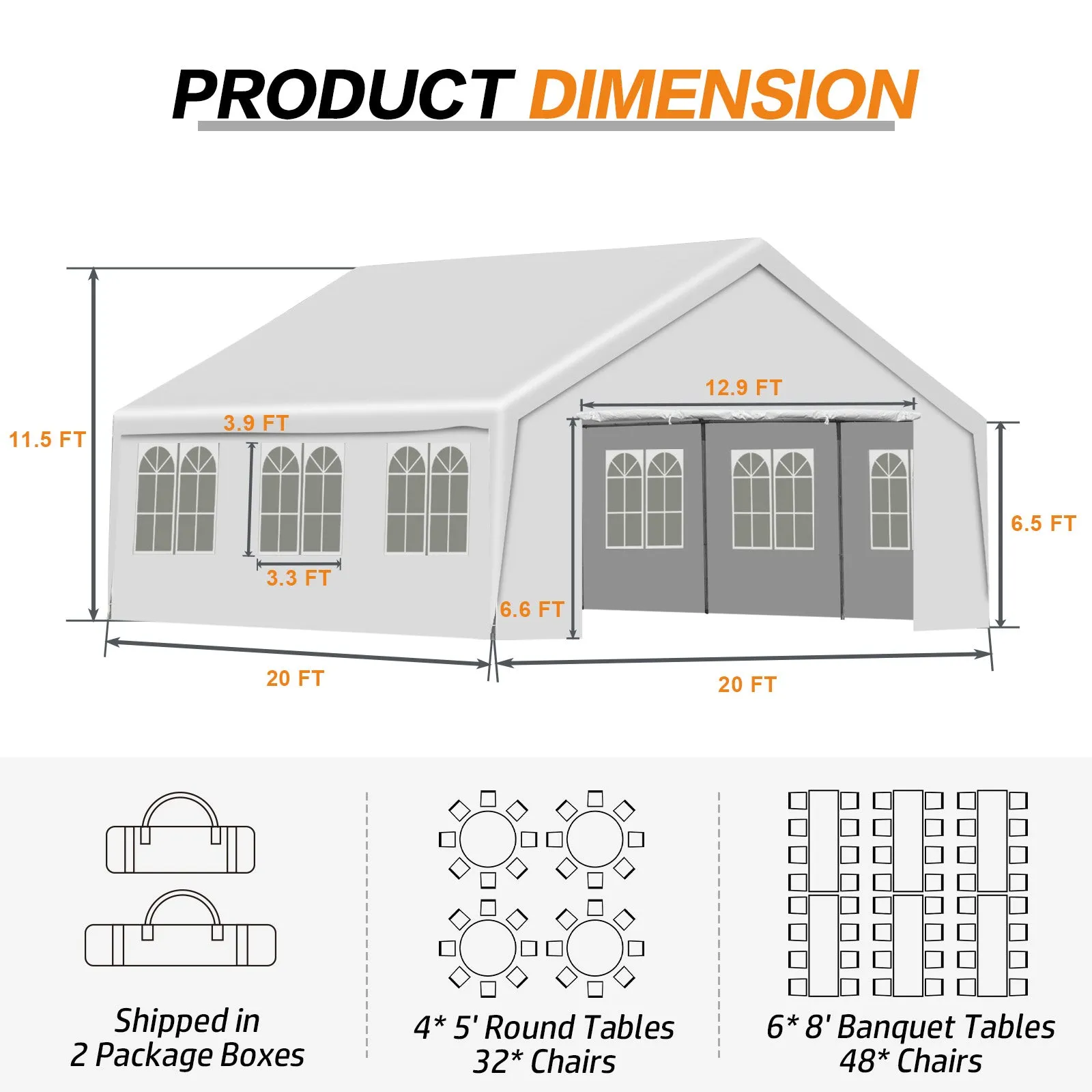 20x20/26x20 ft. Marquee Party Tent with Church Window Sidewalls - White