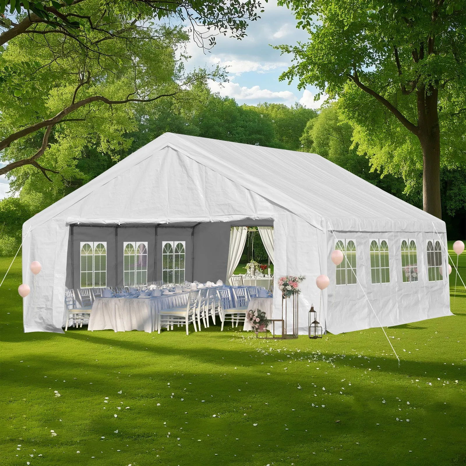 20x20/26x20 ft. Marquee Party Tent with Church Window Sidewalls - White