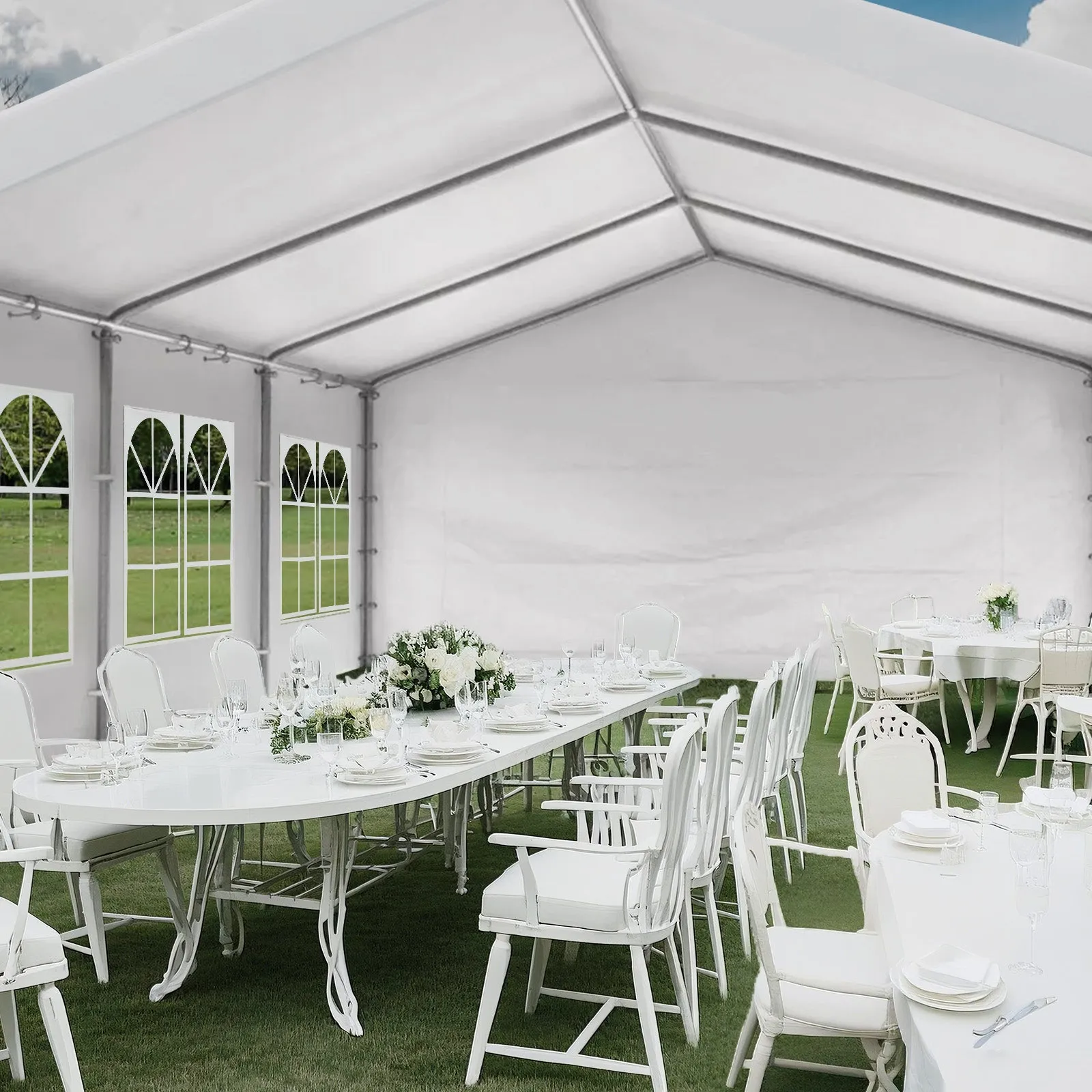 20x20/26x20 ft. Marquee Party Tent with Church Window Sidewalls - White