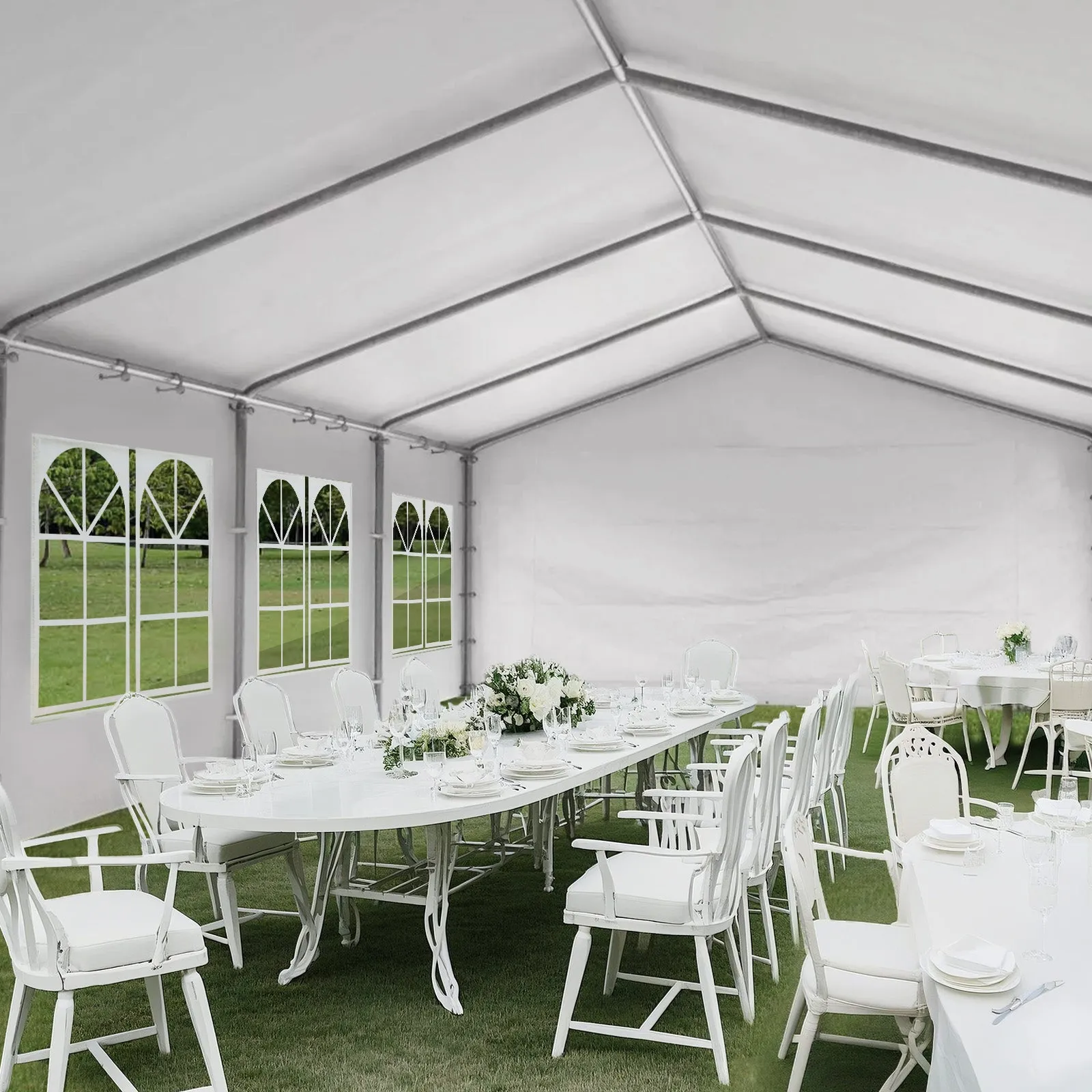 20x20/26x20 ft. Marquee Party Tent with Church Window Sidewalls - White